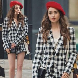 Veronica Beard Black & White Gingham Double-Breasted Blazer